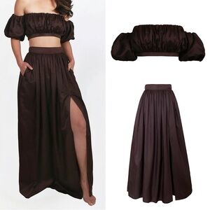 Nuaje Nuaje Isabelle Cotton and Silk Blend Skirt And Shirred Top Set